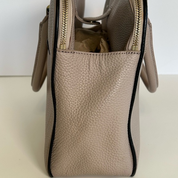 Kate Spade leather satchel bag with removable strap in taupe w/ black trim. - Picture 3 of 16